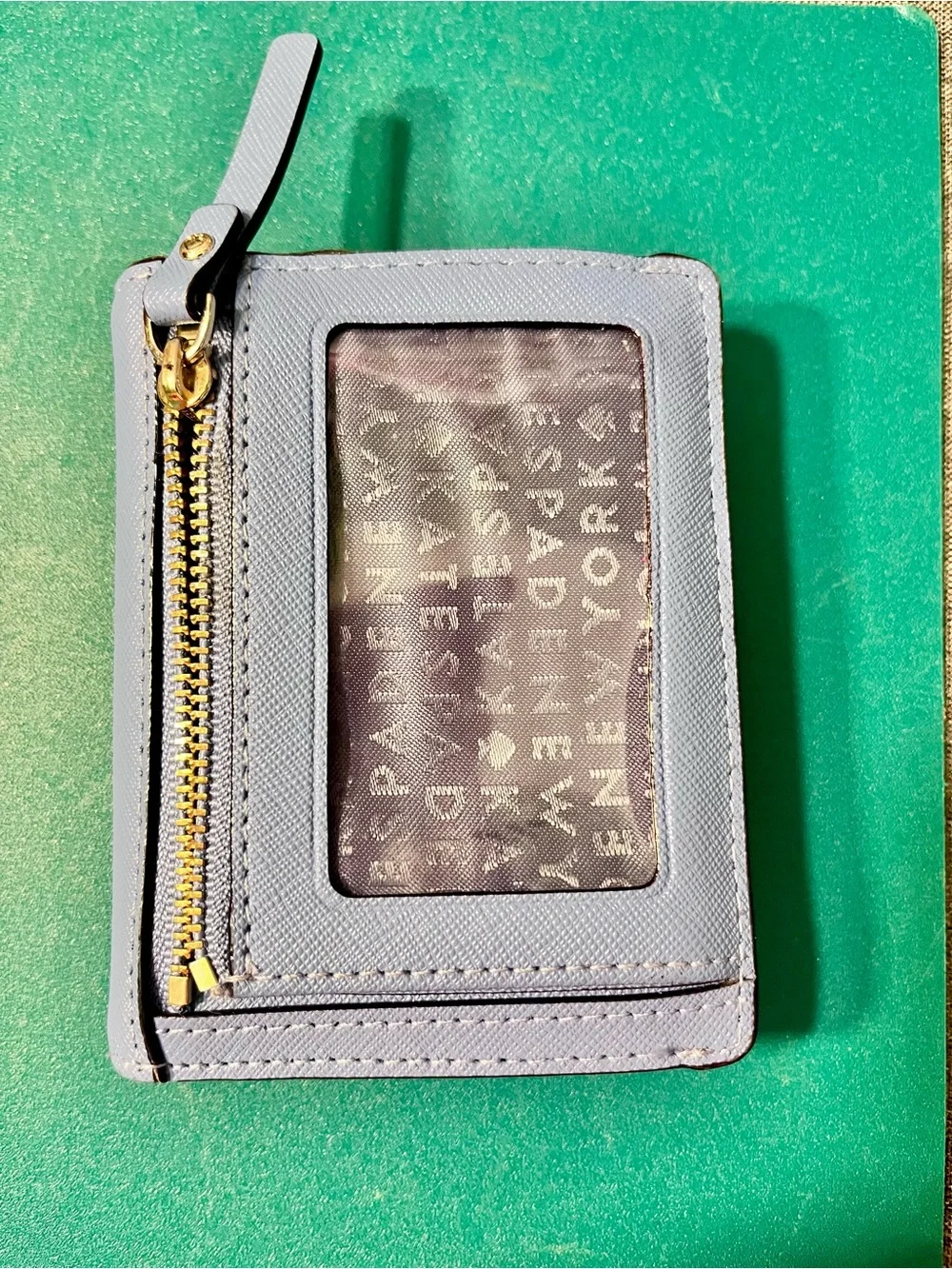 kate spade Light Blue Saffiano Leather Card Wallet with Gold Logo